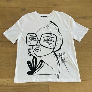 White Zara Embroidered graphic tee